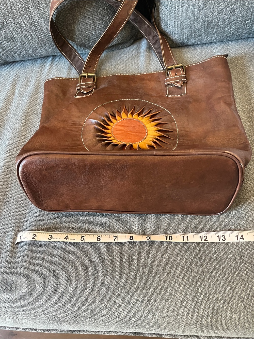 Sunburst Hanmade Brown Leather Tote Bag - Picture 8 of 8